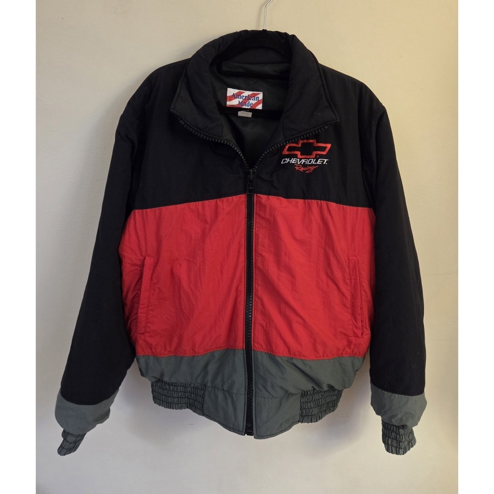 American Made Vtg 1990s Chevrolet‎ Racing Bomber Jacket Red Black Size M